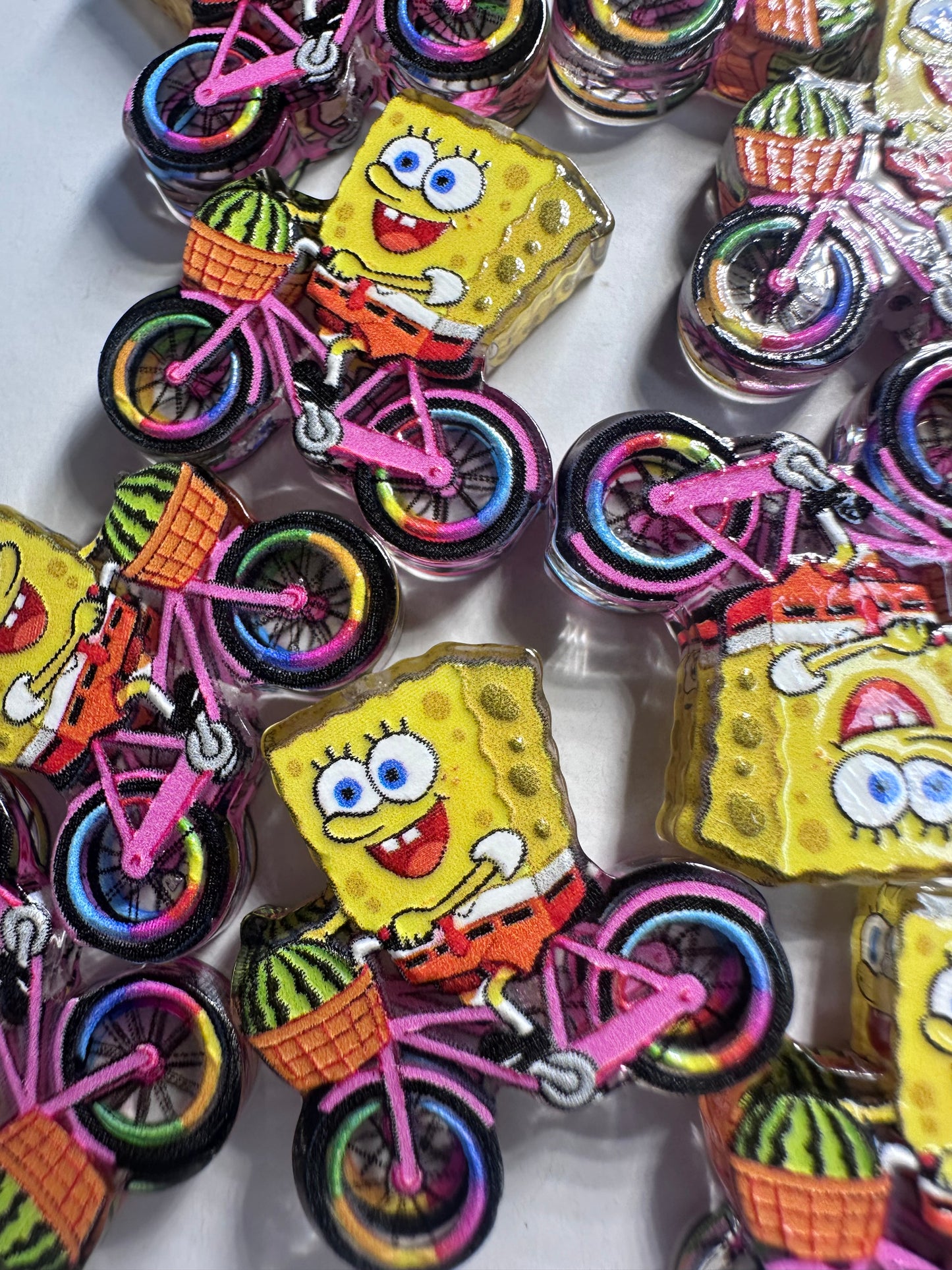 Yellow guy riding a bike acrylic focal bead- set of 2/ focal bead/ pen beading / keychain bead