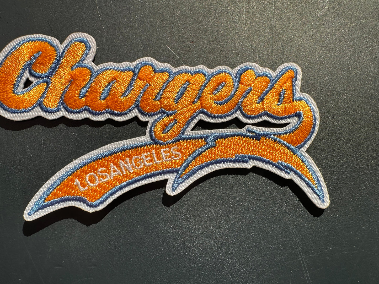 LOS ANGELES CHARGERS EMBROIDERED IRON ON PATCH/ SIZE APPROX 4" x 2"/ QUALITY MATERIAL/FABRIC PATCHES/FOOTBALL TEAM