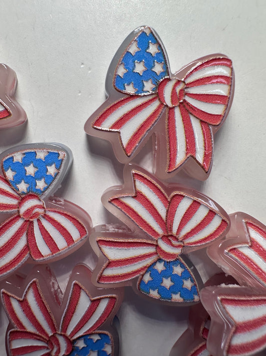 American flag bow design acrylic focal bead- set of 2/ focal bead/ pen beading / keychain bead