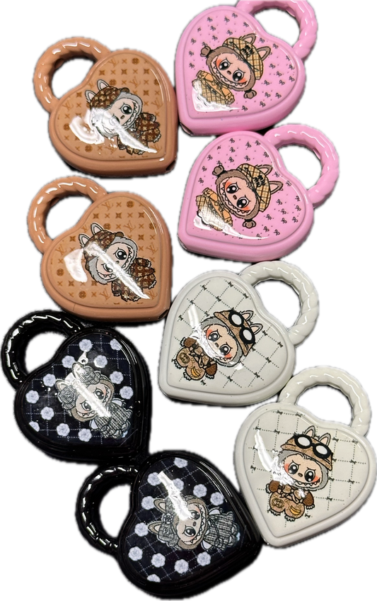 Heart shaped Labubu monster lock acrylic beads/ Four (4) beads or (8) beads included assorted colors/pen beading beads / keychain beads/ DIY/