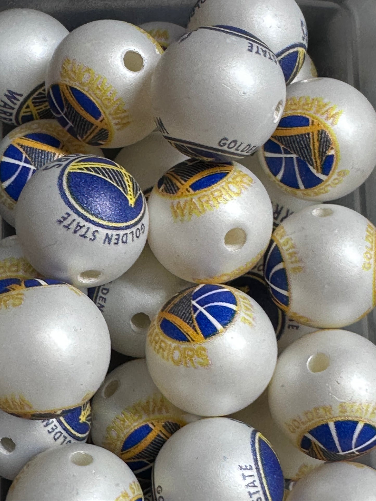 Golden State Warriors 16mm Sports Print Beads • Set of 10 • Great for Pens, Keychains & Crafts- basketball
