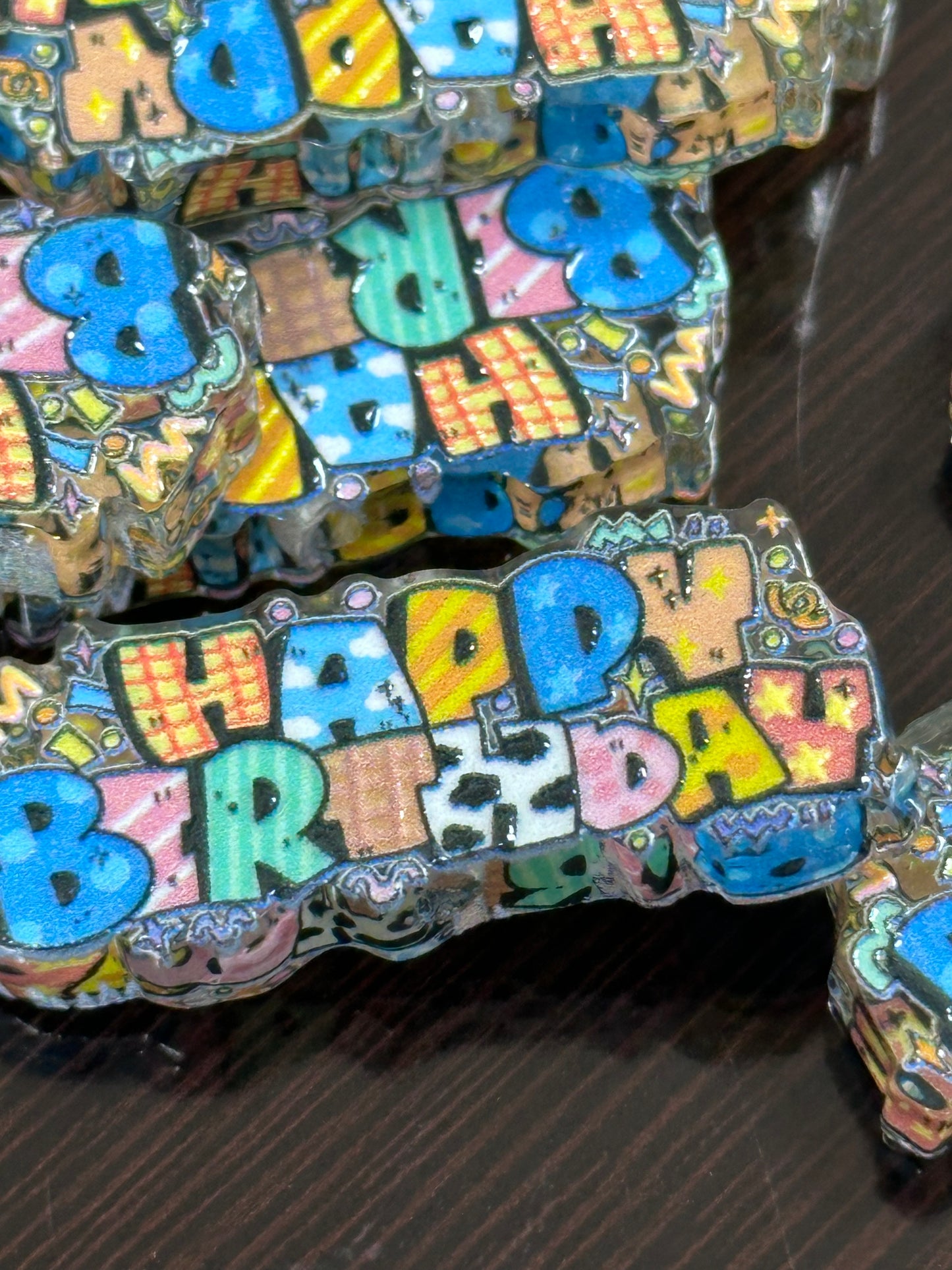 Happy Birthday acrylic focal bead- set of 2/ focal bead/ pen beading / keychain bead /cute for a birthday pen