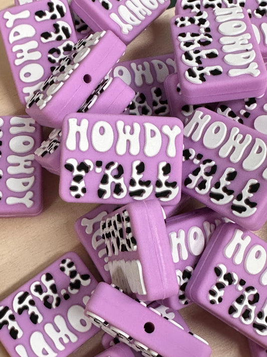 Howdy silicone focal bead/ pen beading/ cow spots/ cow print / lilac