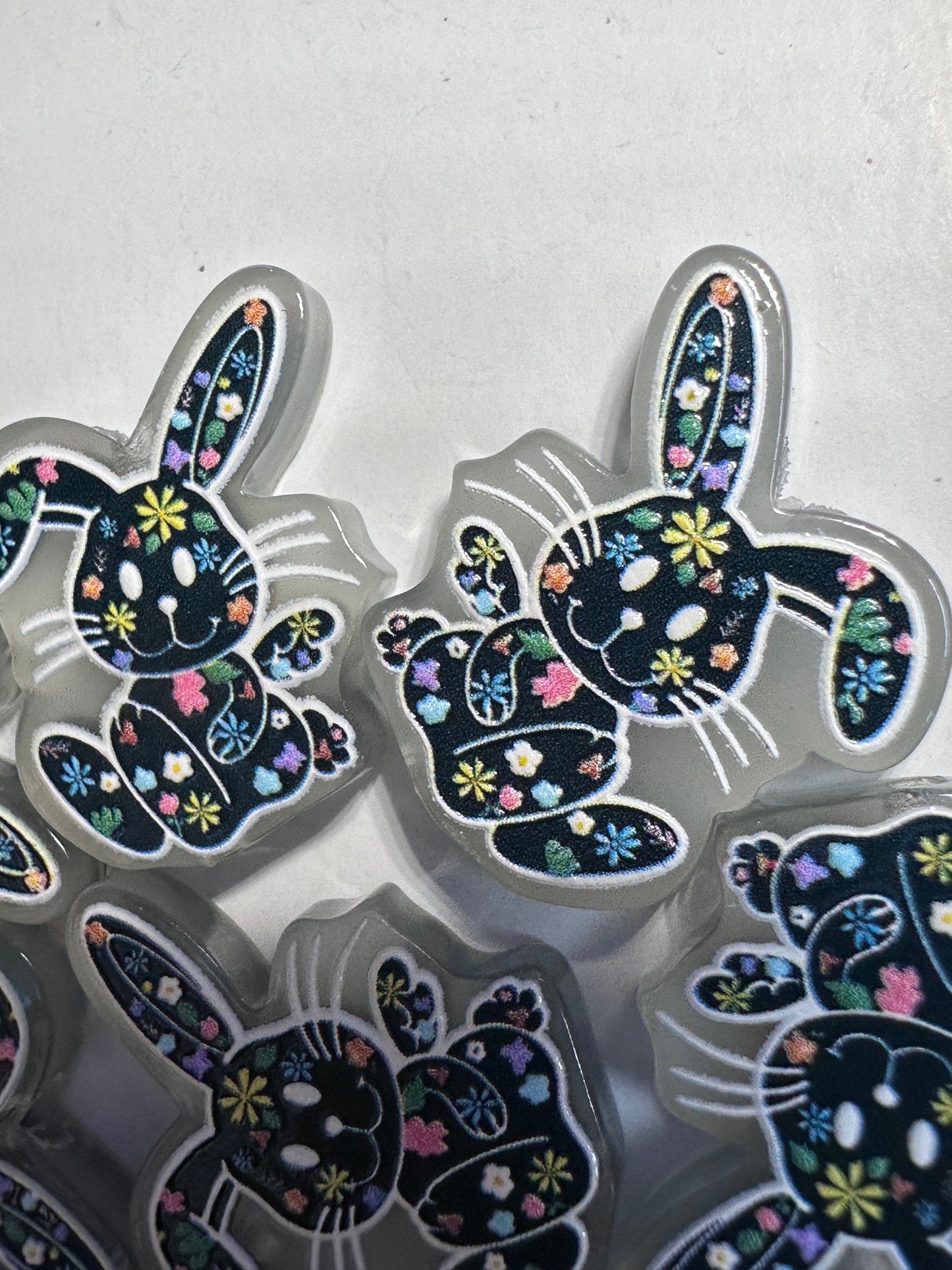 Flowery Bunny acrylic focal bead- set of 2/ focal bead/ pen beading / keychain bead
