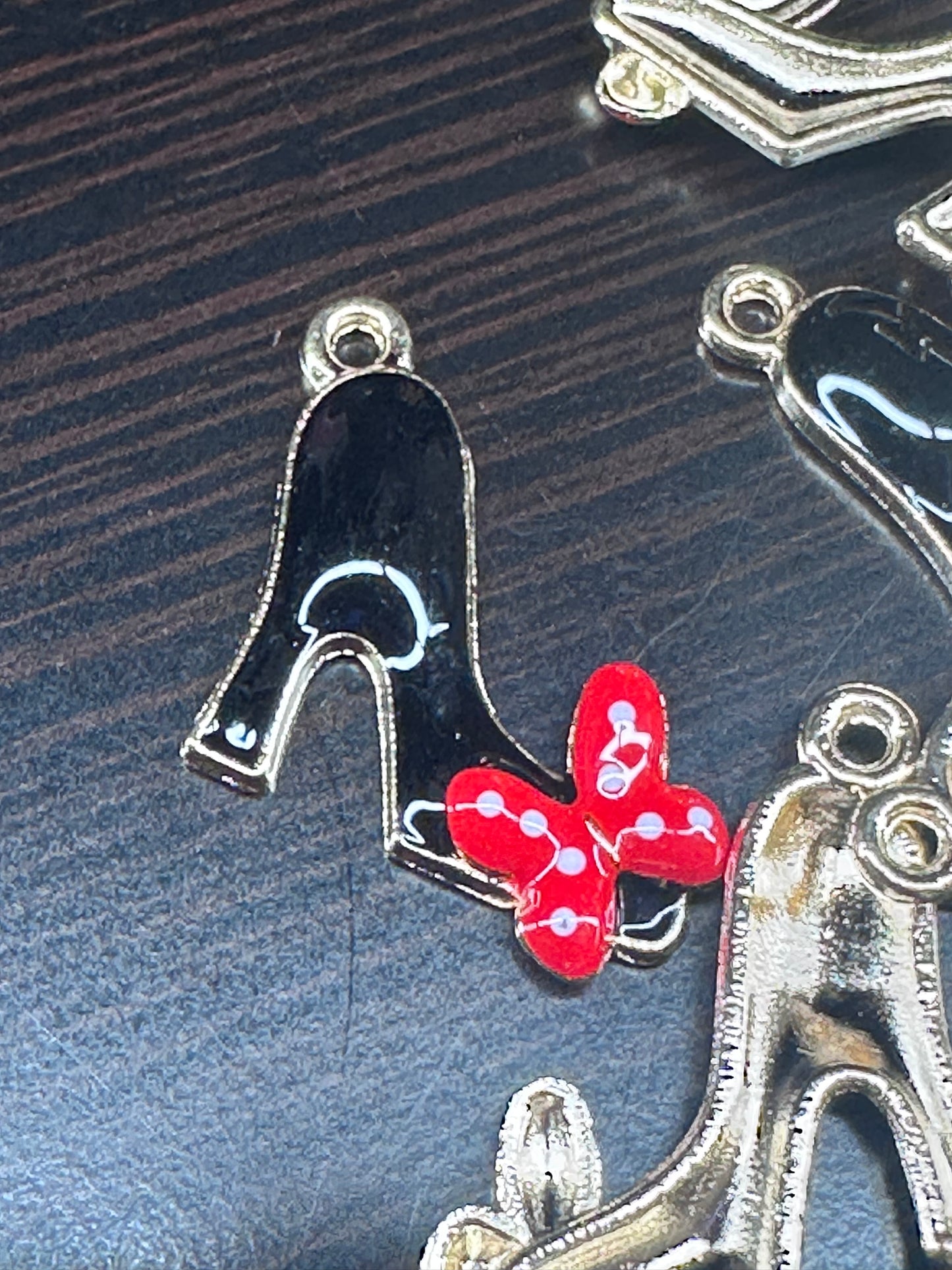 Black high heel with red bow enamel metal charms/ DIY charm bracelet/ DIY necklace
