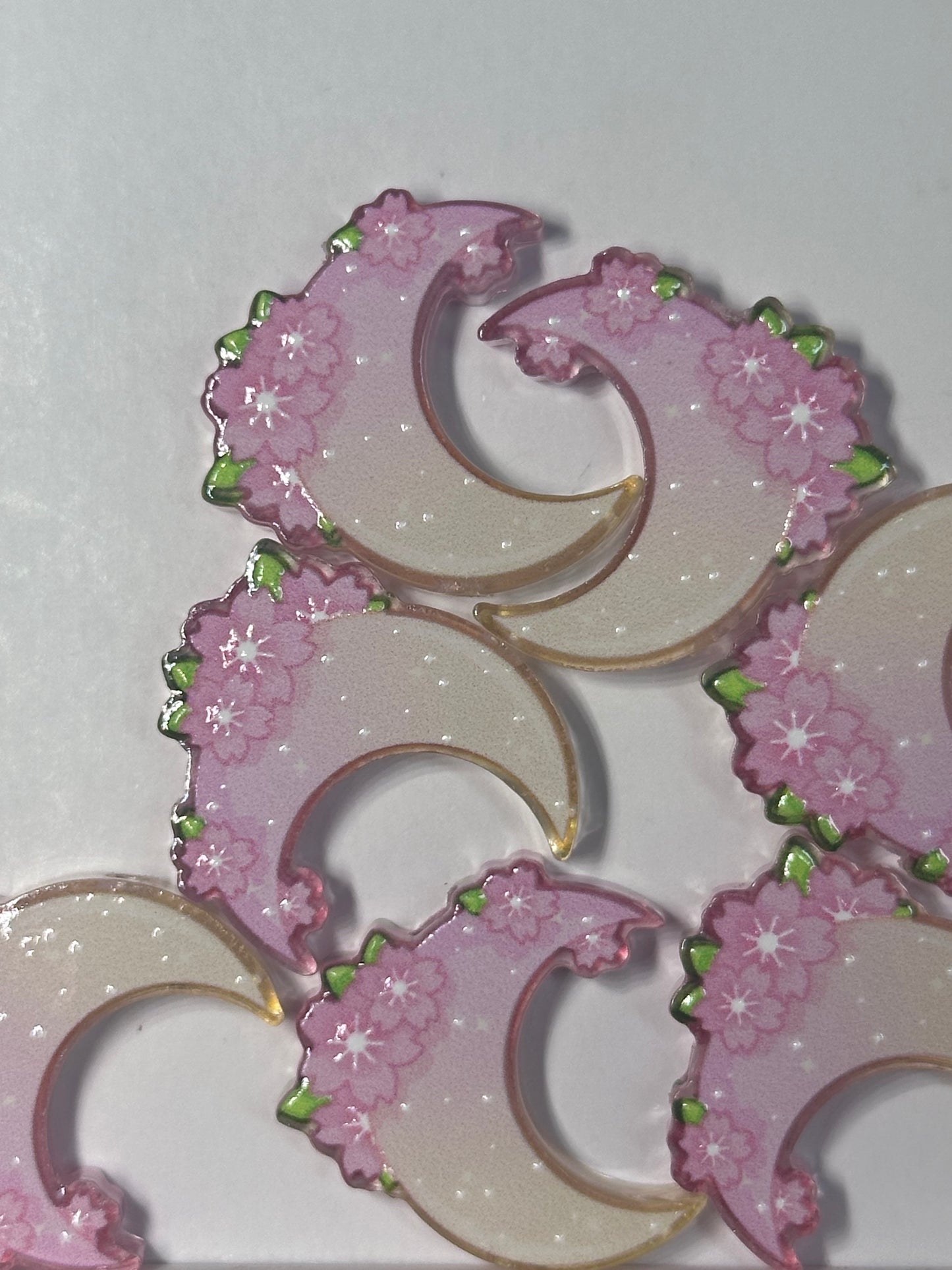 Moon and Flowers acrylic focal bead- set of 2/ focal bead/ pen beading / keychain bead