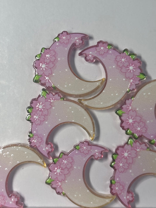 Moon and Flowers acrylic focal bead- set of 2/ focal bead/ pen beading / keychain bead