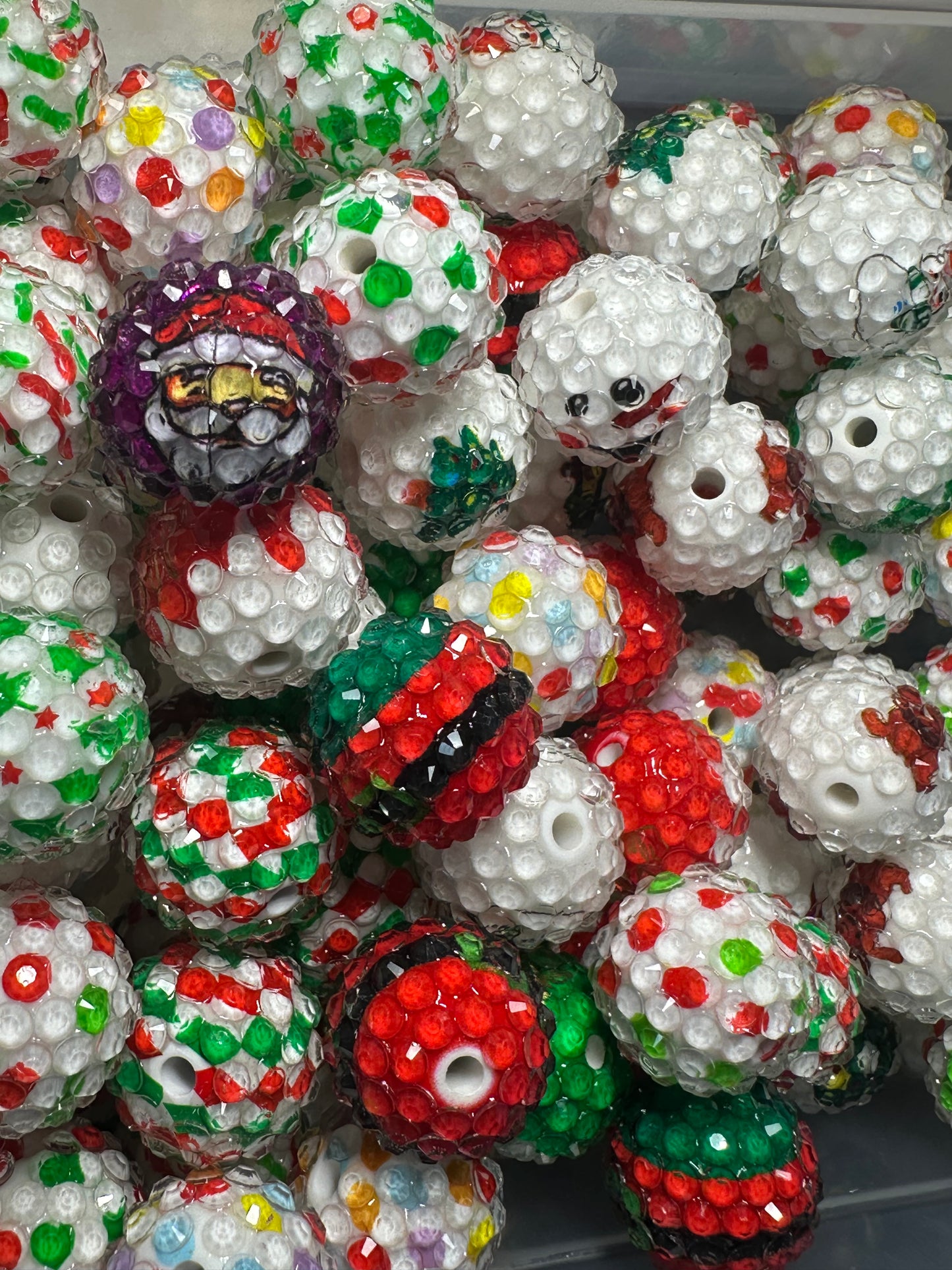 Christmas Mix Rhinestone Bead/Set of five beads-fits beadable pen/ Fancy bead/ keychain bead/Random Mixed Designs for Christmas 20mm
