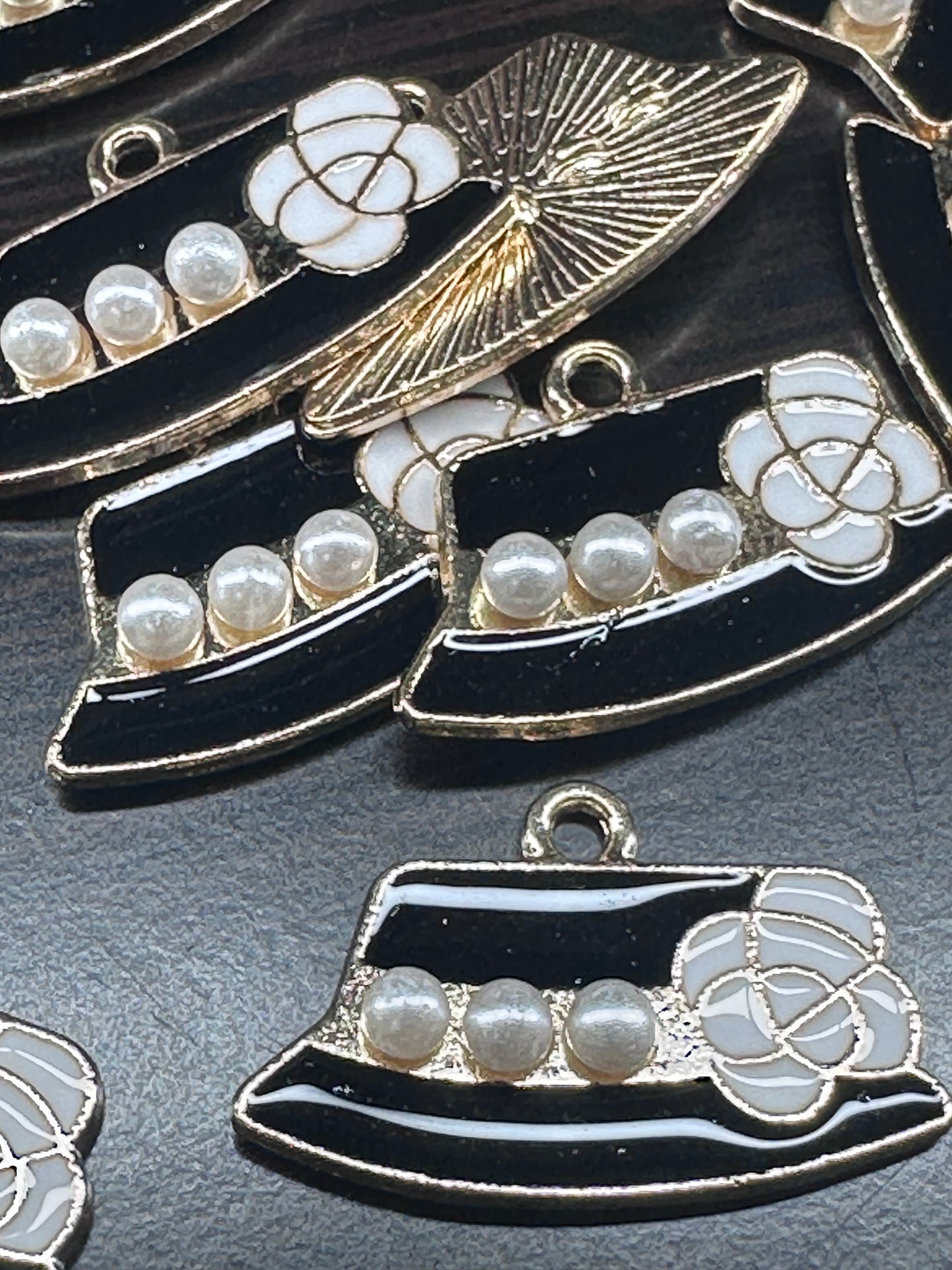Black Hat with Pearl accents enamel metal charms// DIY charm bracelet/ DIY necklace