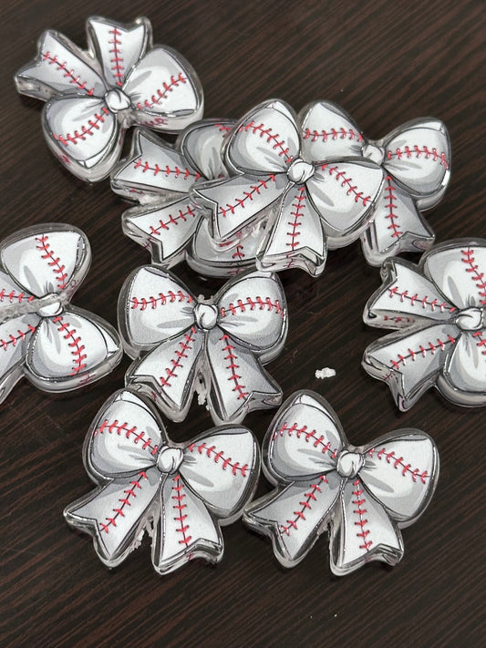 Baseball Bow acrylic focal bead- set of 2/ focal bead/ pen beading / keychain bead /