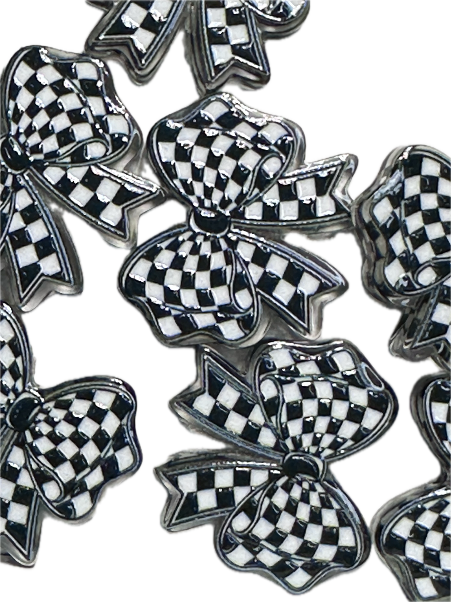 Checkered flag bow acrylic focal bead- set of 2/ focal bead/ pen beading / keychain bead