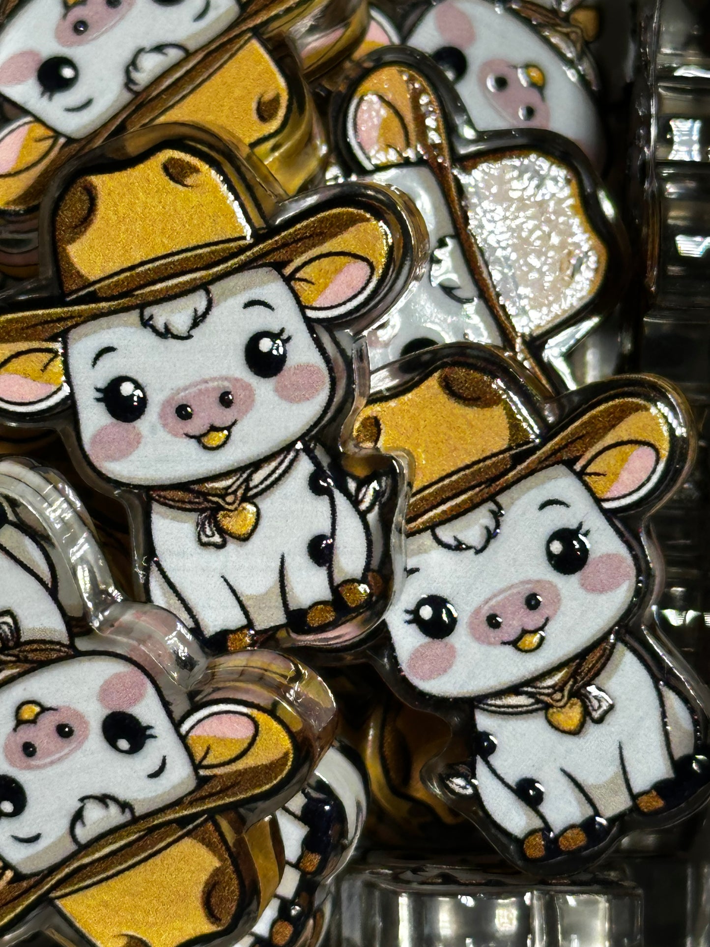 Cute cow with farmers hat acrylic focal bead- set of 2/ focal bead/ pen beading / keychain bead/