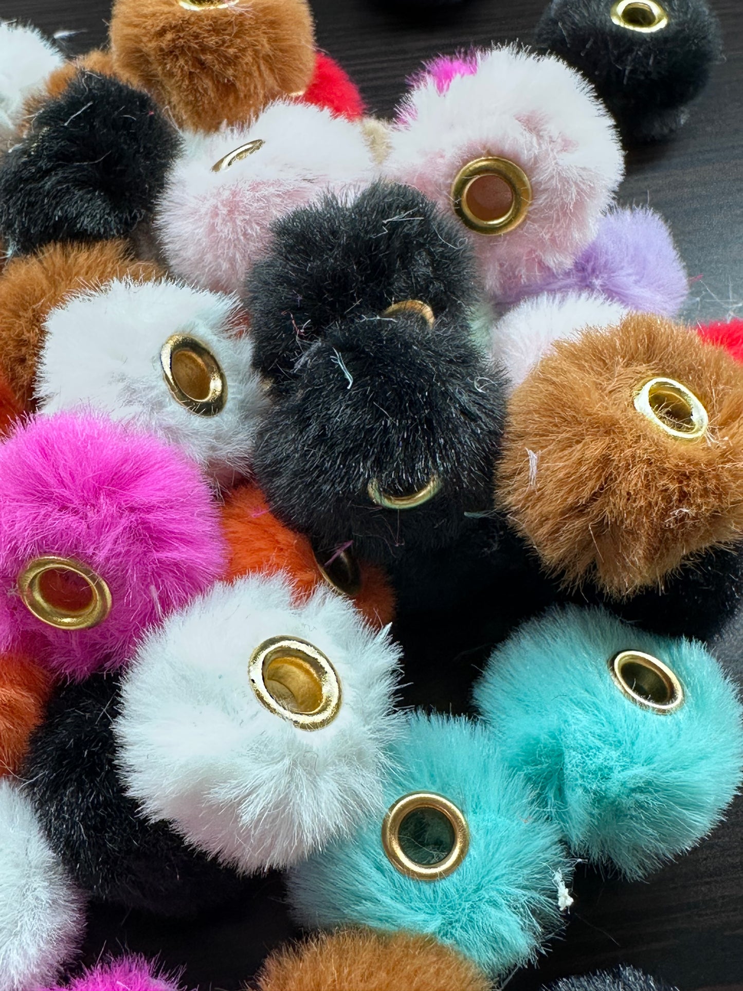 Pom Pom Beads/ beadable pen/ furry  bead/ multicolored / keychain bead/ puffy bead/ fur ball/ ten (10) Pom poms