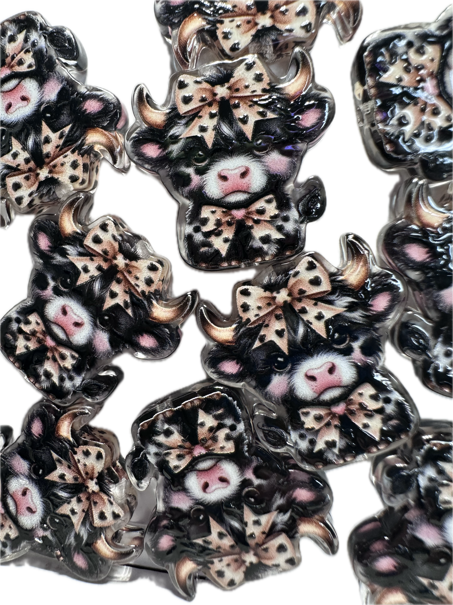 Cow with leopard bow acrylic focal bead- set of 2/ focal bead/ pen beading / keychain bead/ (Copy)