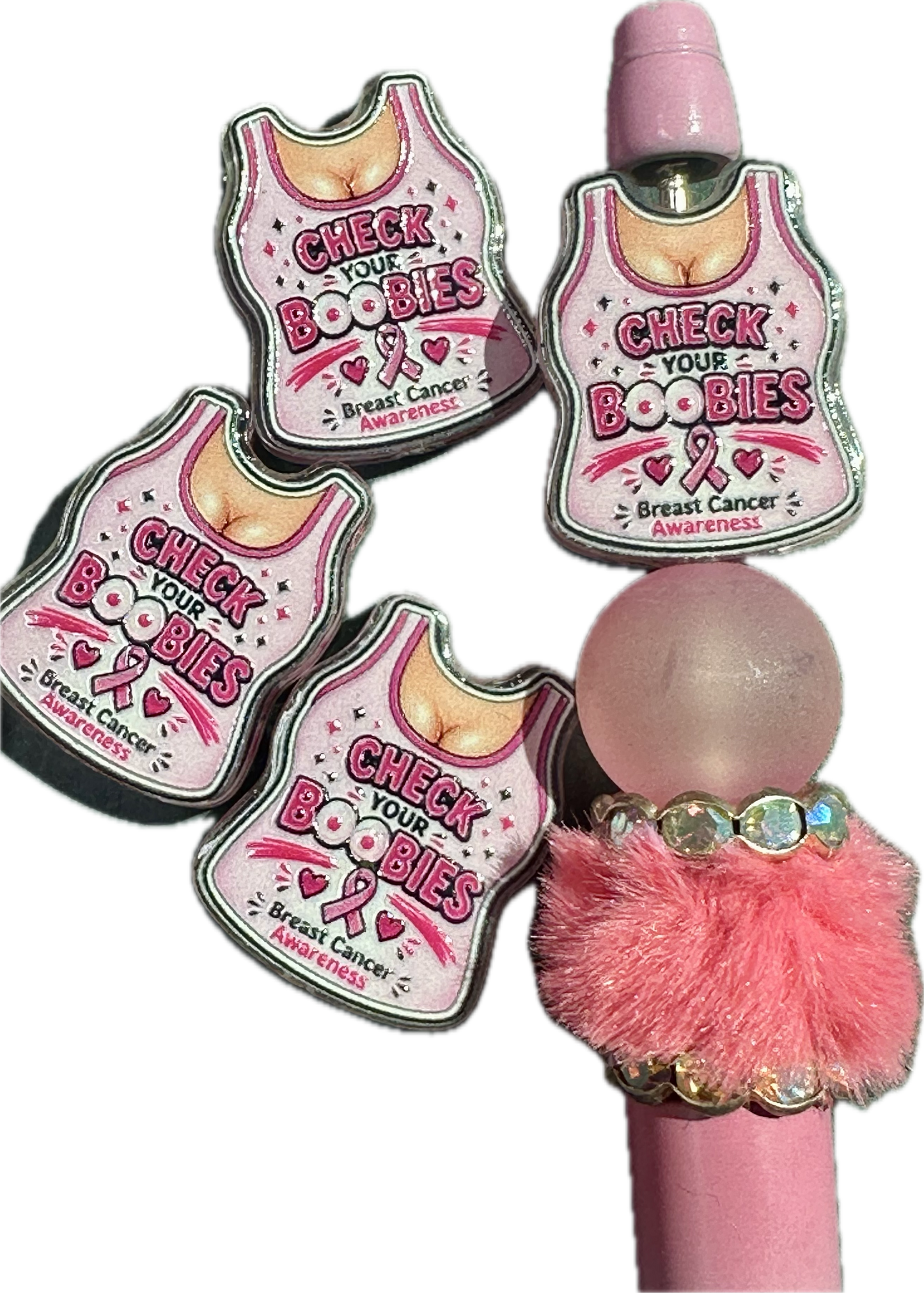 Breast Cancer Awareness Acrylic Focal Bead - set of 2 for keychains and pens / GREER AND COMPANY designed