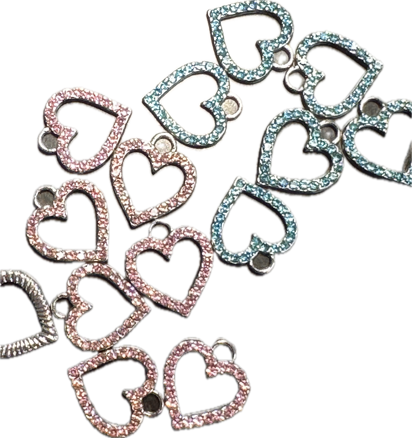 Rhinestone enamel metal charms/ DIY charm bracelet/ DIY necklace blue and pink hearts