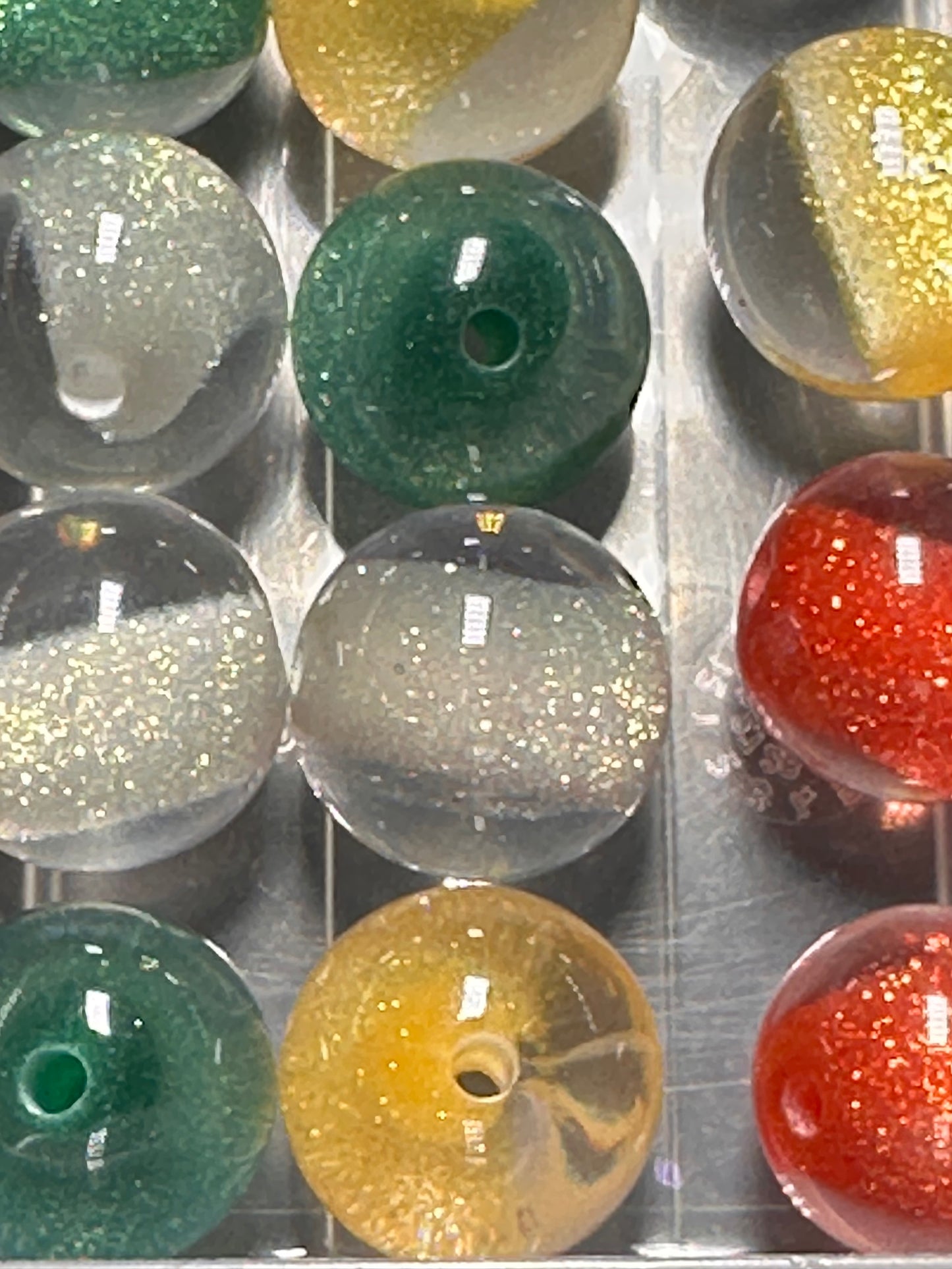 Christmas luminous glitter red, green, silver and gold beads/ beadable pen/ keychain bead/ Christmas bead/ set of 10 beads