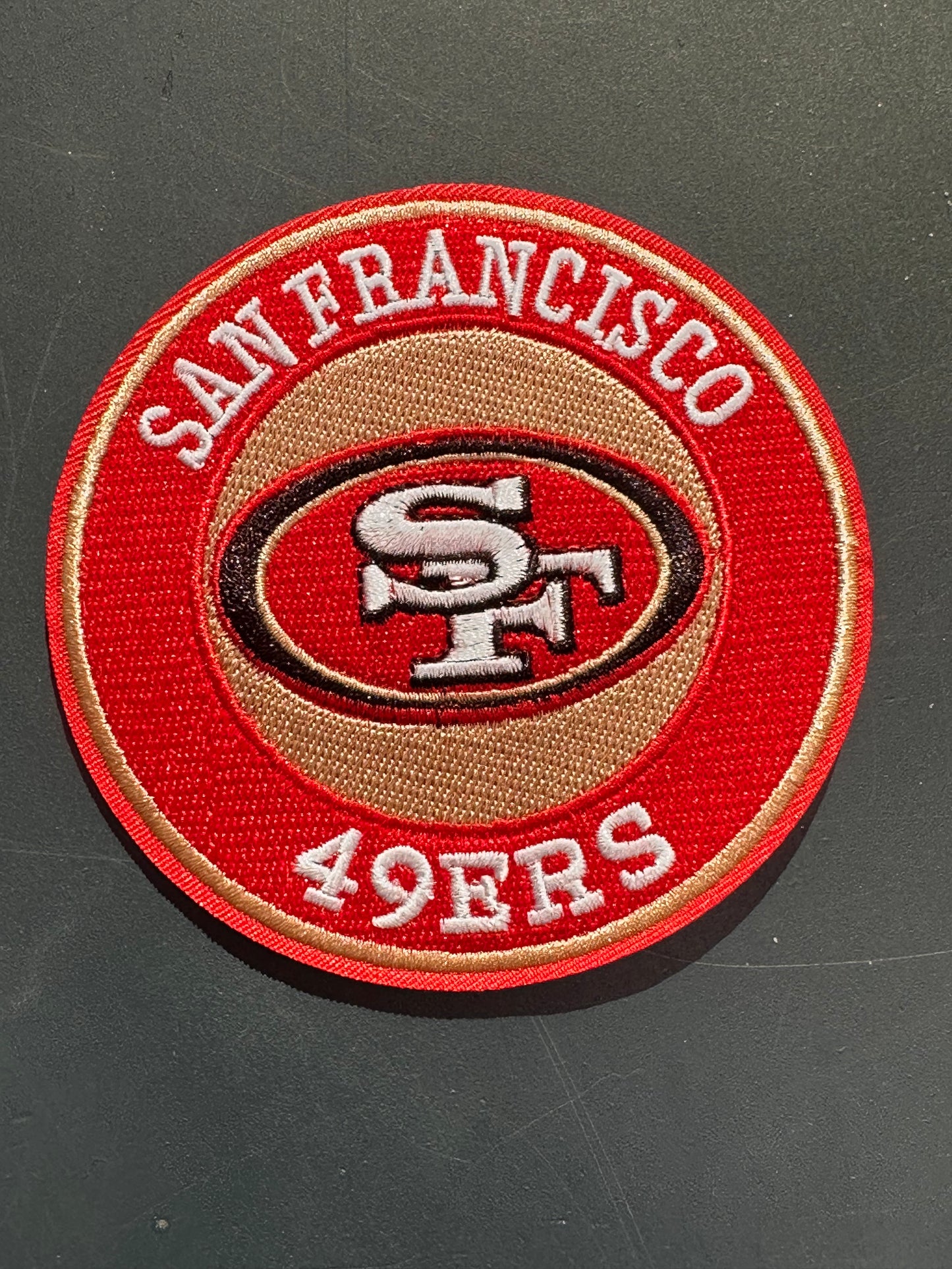 SF 49ers/EMBROIDERED IRON ON PATCH/ SIZE APPROX 4" ROUND/ QUALITY MATERIAL/FABRIC PATCHES/FOOTBALL TEAM