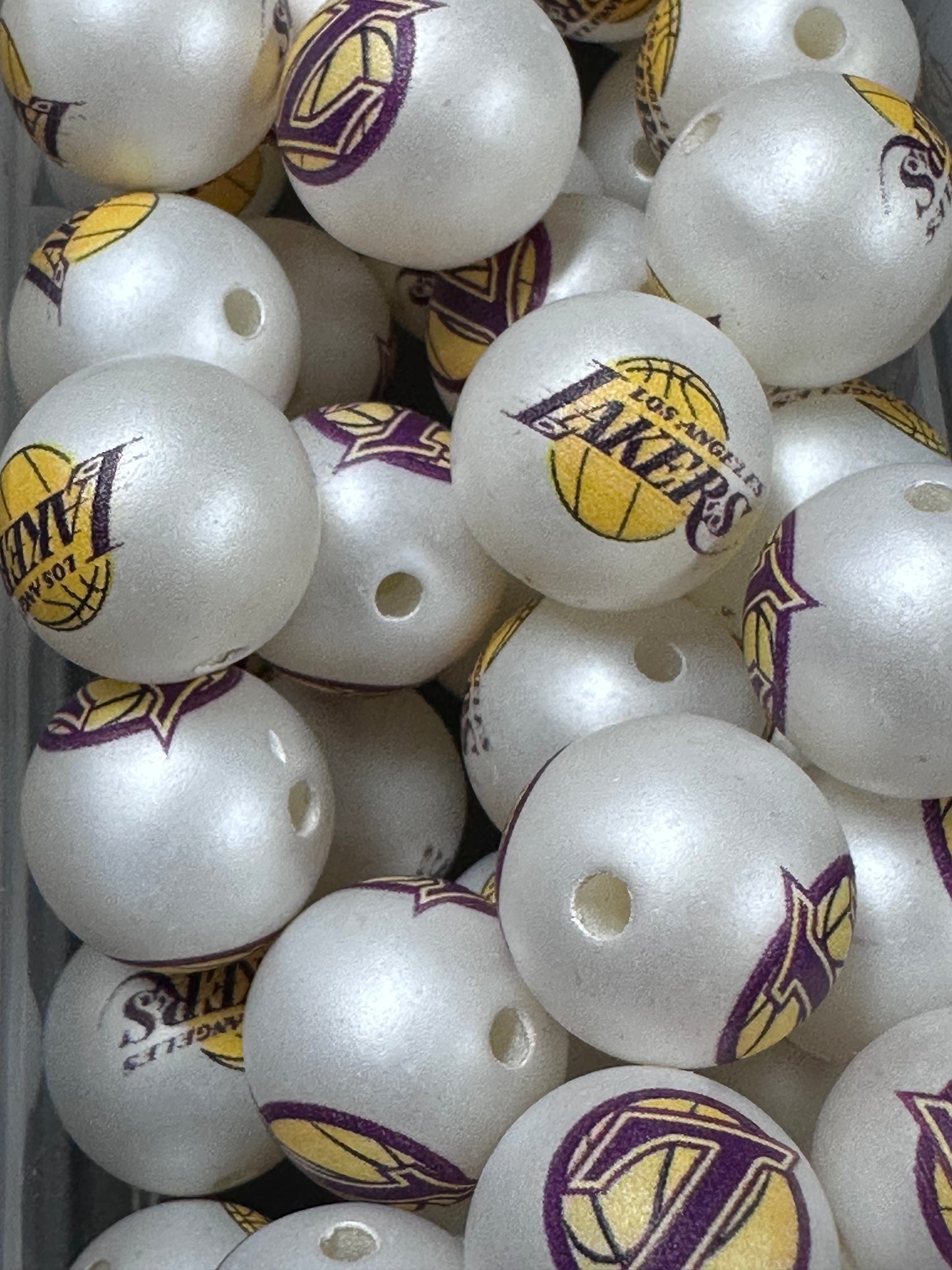 LA Lakers16mm Sports Print Beads • Set of 10 • Great for Pens, Keychains & Crafts- basketball