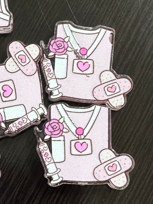 Nurse acrylic focal bead- set of 2/ focal bead/ pen beading / keychain bead/Pink scrubs