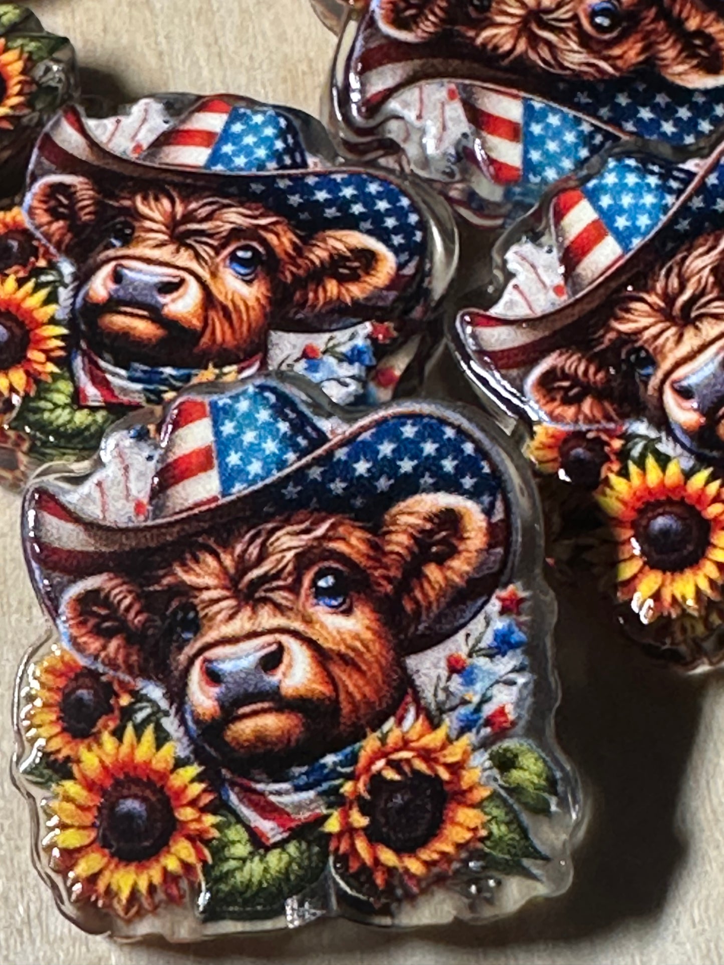 Cow- Sunflower acrylic focal bead- set of 2/ focal bead/ pen beading / keychain bead/