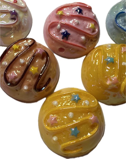 Five (5) unique pastel cookie beads included/ random choice of colors/ snack shaped acrylic/ Perfect for pen beading/ jewelry making/