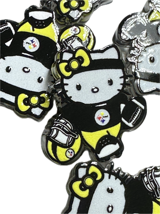 Steelers cat acrylic focal bead- set of 2/ focal bead/ pen beading / keychain bead/ football