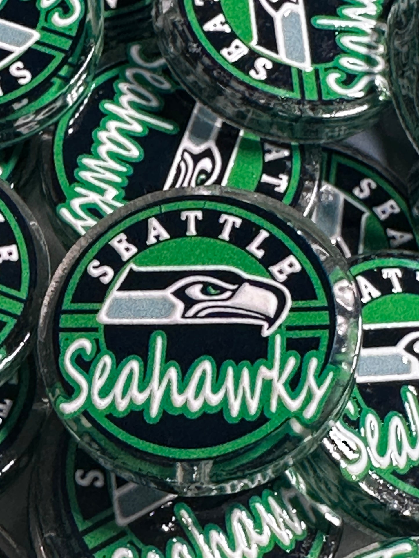 NEW Seattle Seahawks acrylic focal bead- set of 2/ focal bead/ pen beading / keychain bead /football