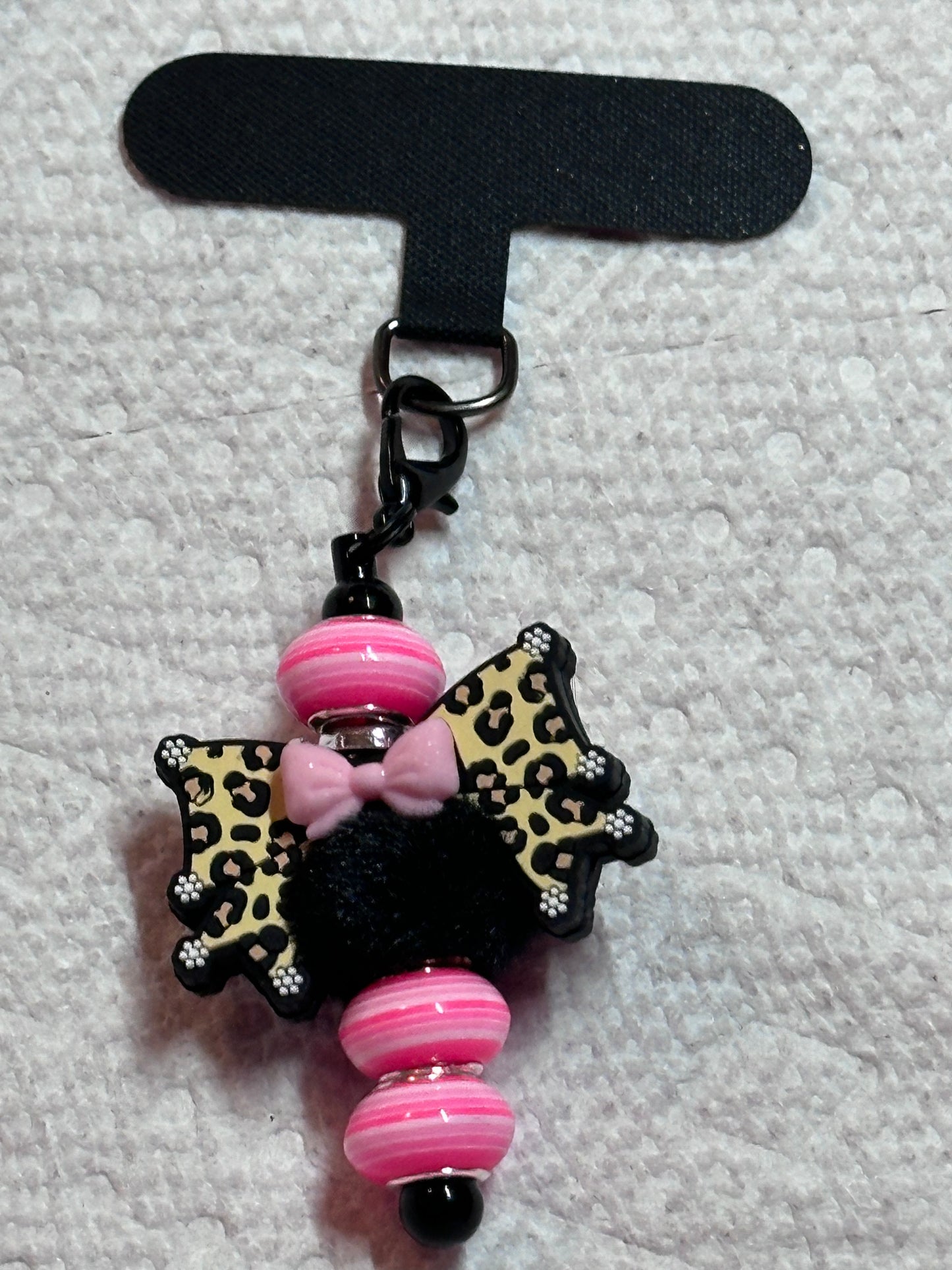 Leopard and pink Bow silicone focal bead/glittery bow