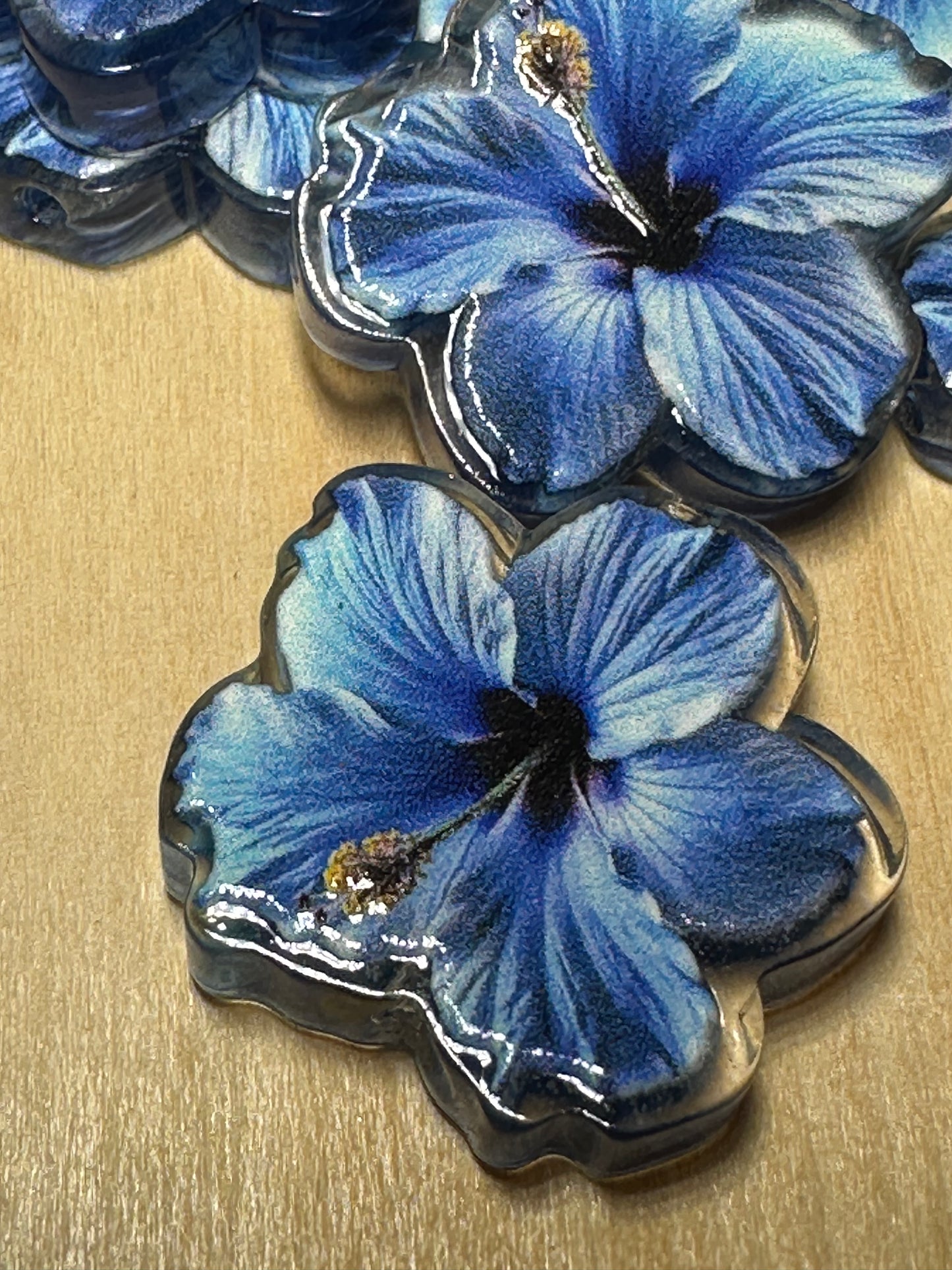 Blue Hibiscus Flower acrylic focal bead- set of 2/ focal bead/ pen beading / keychain bead