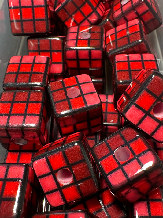 Ten (10) acrylic shades of red colors cubed shaped beads/ beadable pen/ keychain bead/square bead/