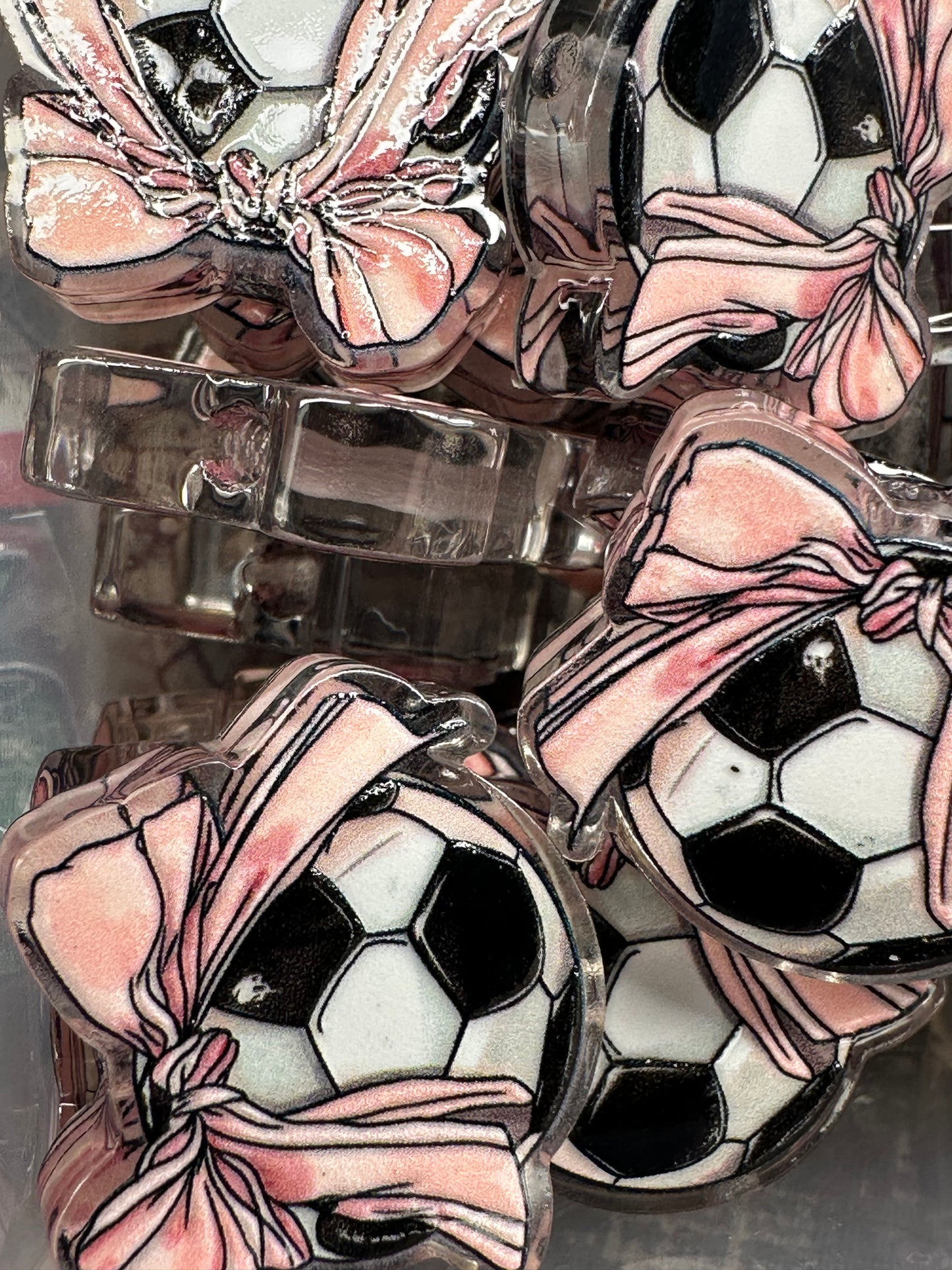 Soccer ball acrylic focal bead- set of 2/ focal bead/ pen beading / keychain bead/ pink bow
