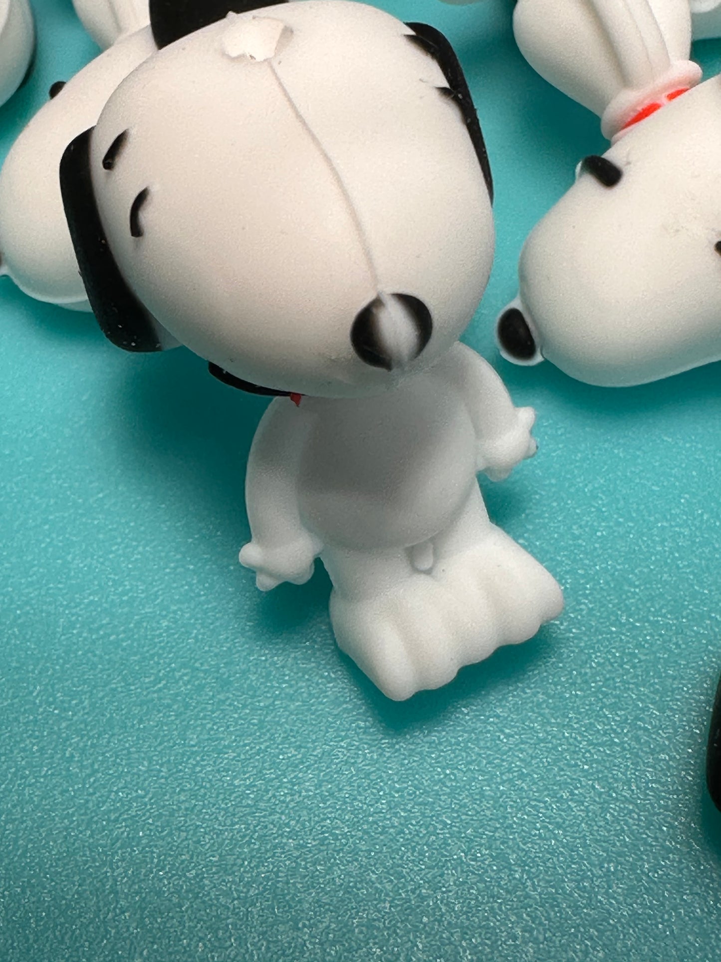 3D white dog with black ears silicone focal bead/