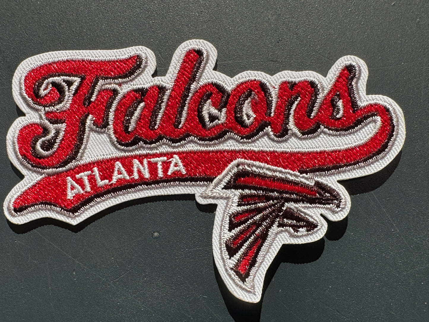 ATLANTA FALCONS EMBROIDERED IRON ON PATCH/ SIZE APPROX 4" x 2"/ QUALITY MATERIAL/FABRIC PATCHES/FOOTBALL TEAM