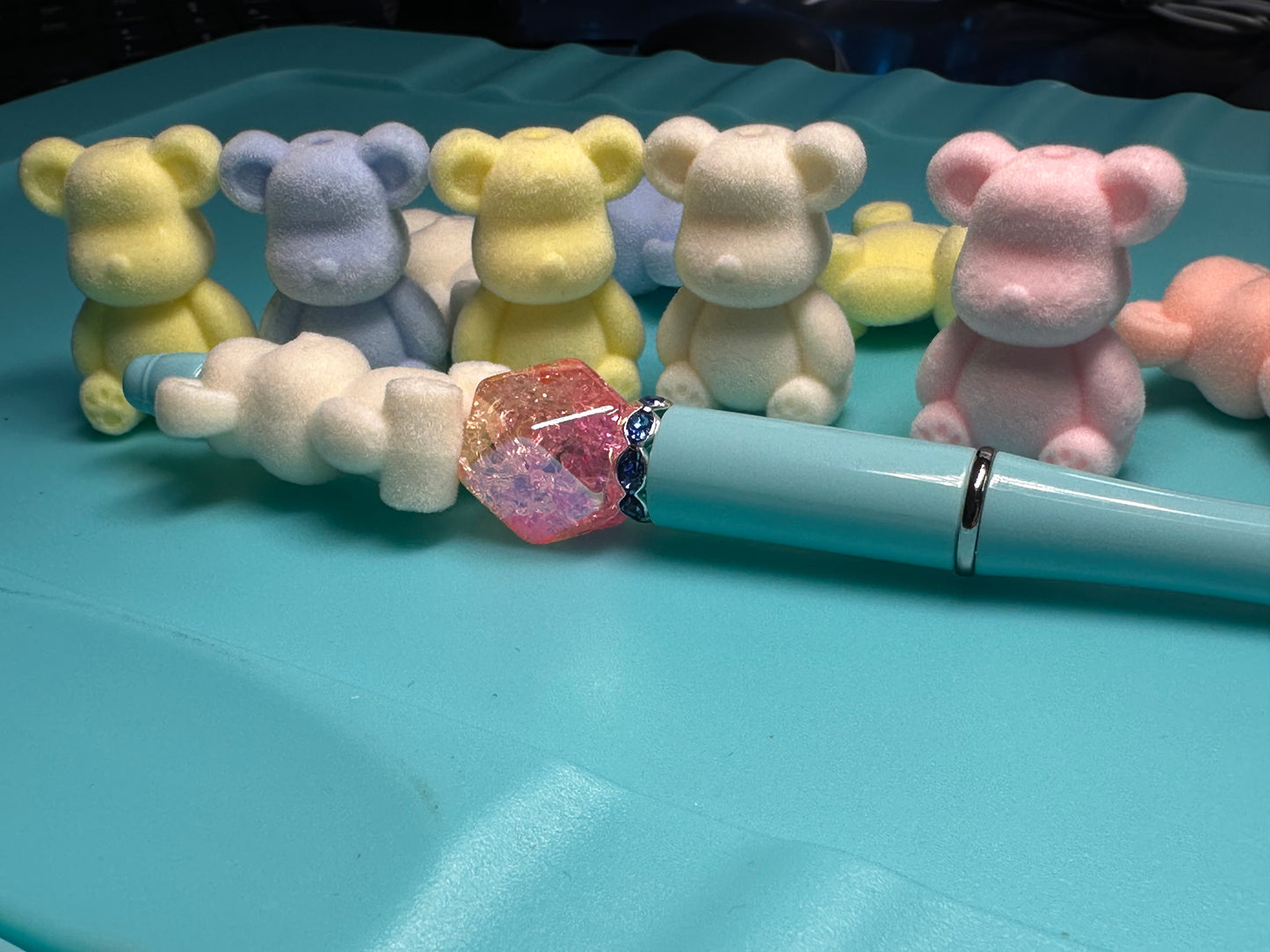 Flocked bears/Focal Bead/ beadable pen/ fuzzy bear bead/ keychain bead