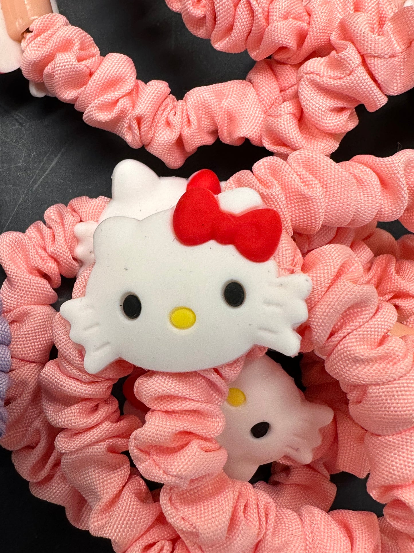 Cute Kitty Head Pink Scrunchie | Soft Elastic Hair Tie | Kawaii Style Hair Accessory- set of 3