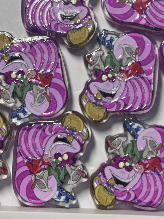 wonderland cat acrylic focal bead- set of 2/ focal bead/ pen beading / keychain bead/striped pink cat