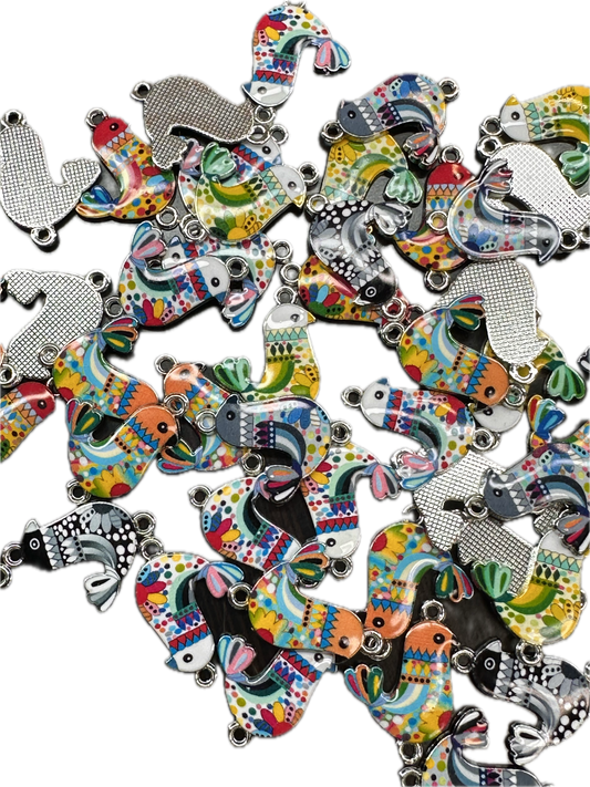 Colorful Enamel Bird Charms – Whimsical Metal Connectors (1, 5, or 10 Pieces)