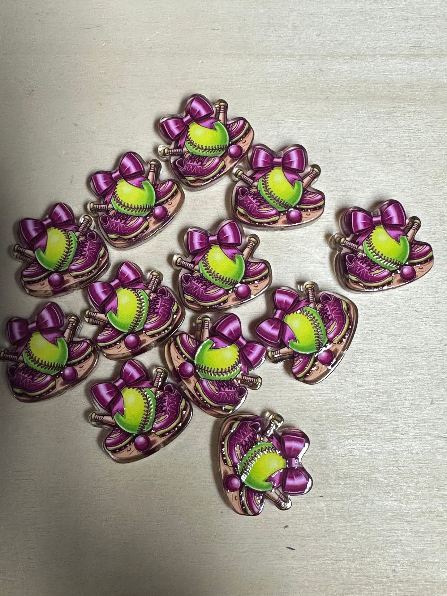 Girls softball acrylic focal bead- set of 2/ focal bead/ pen beading / keychain bead/