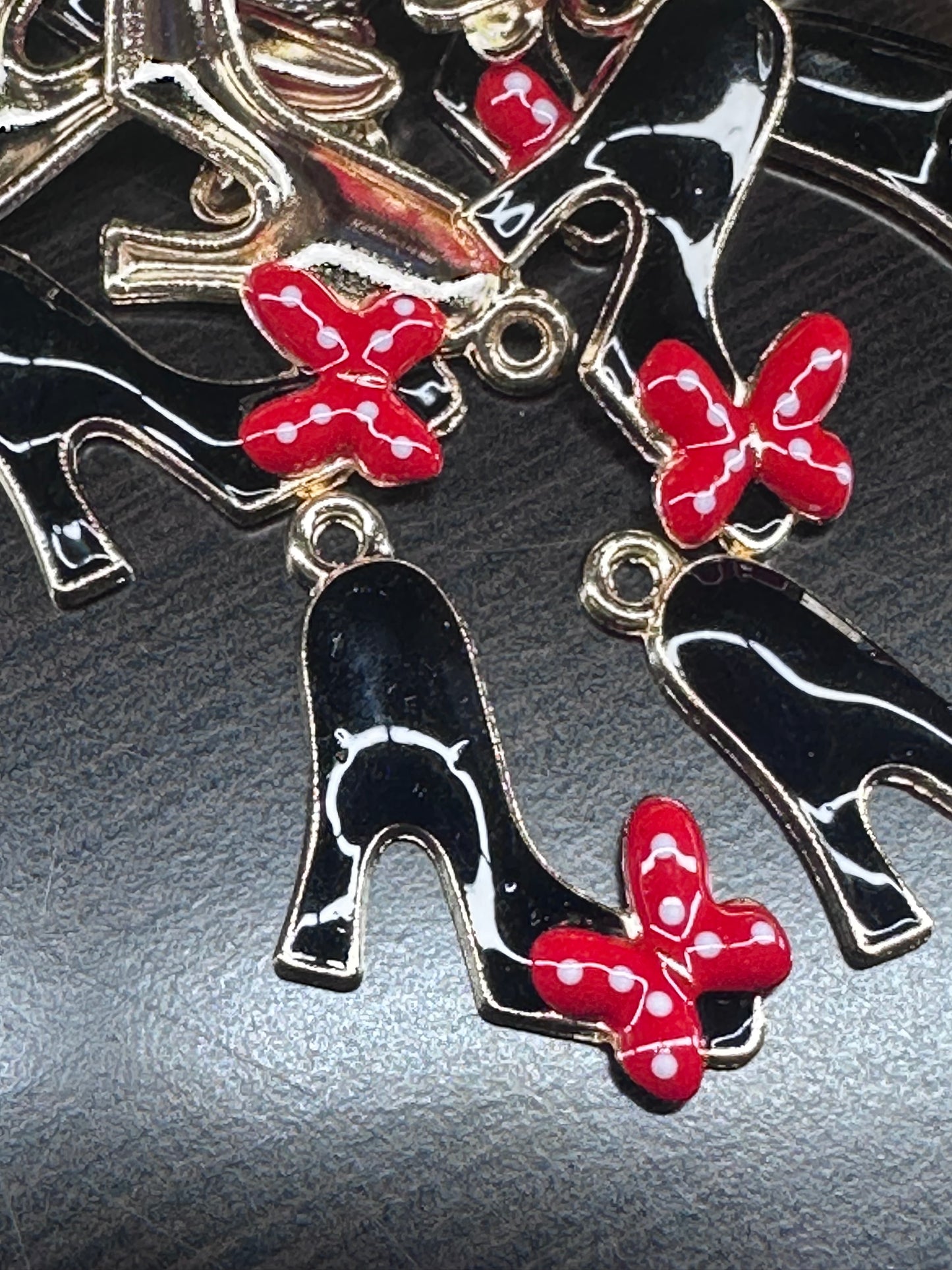 Black high heel with red bow enamel metal charms/ DIY charm bracelet/ DIY necklace