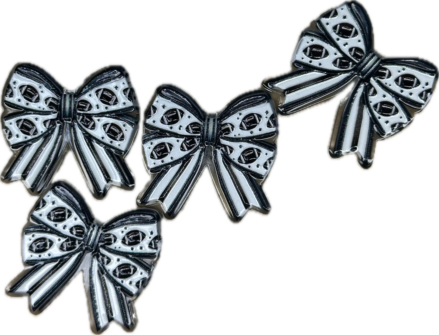 Football black and white bow acrylic focal bead- set of 2/ focal bead/ pen beading / keychain bead/