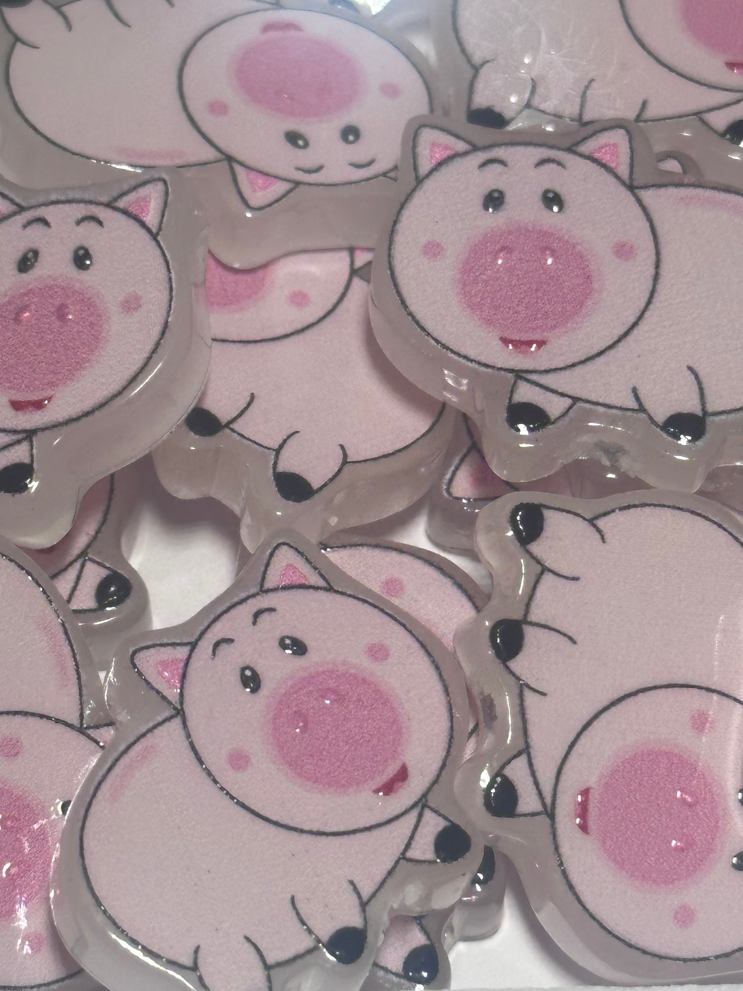 Cute Pink Pig acrylic focal bead- set of 2/ focal bead/ pen beading / keychain bead/