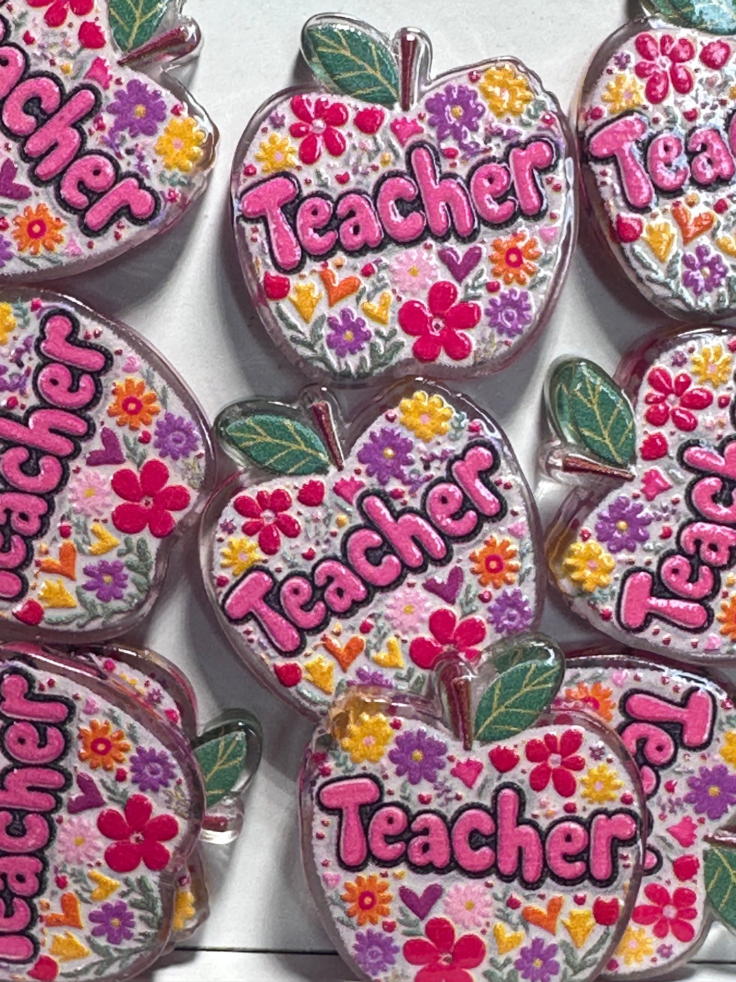 Teacher Apple shaped acrylic focal bead- set of 2/ focal bead/ pen beading / keychain bead