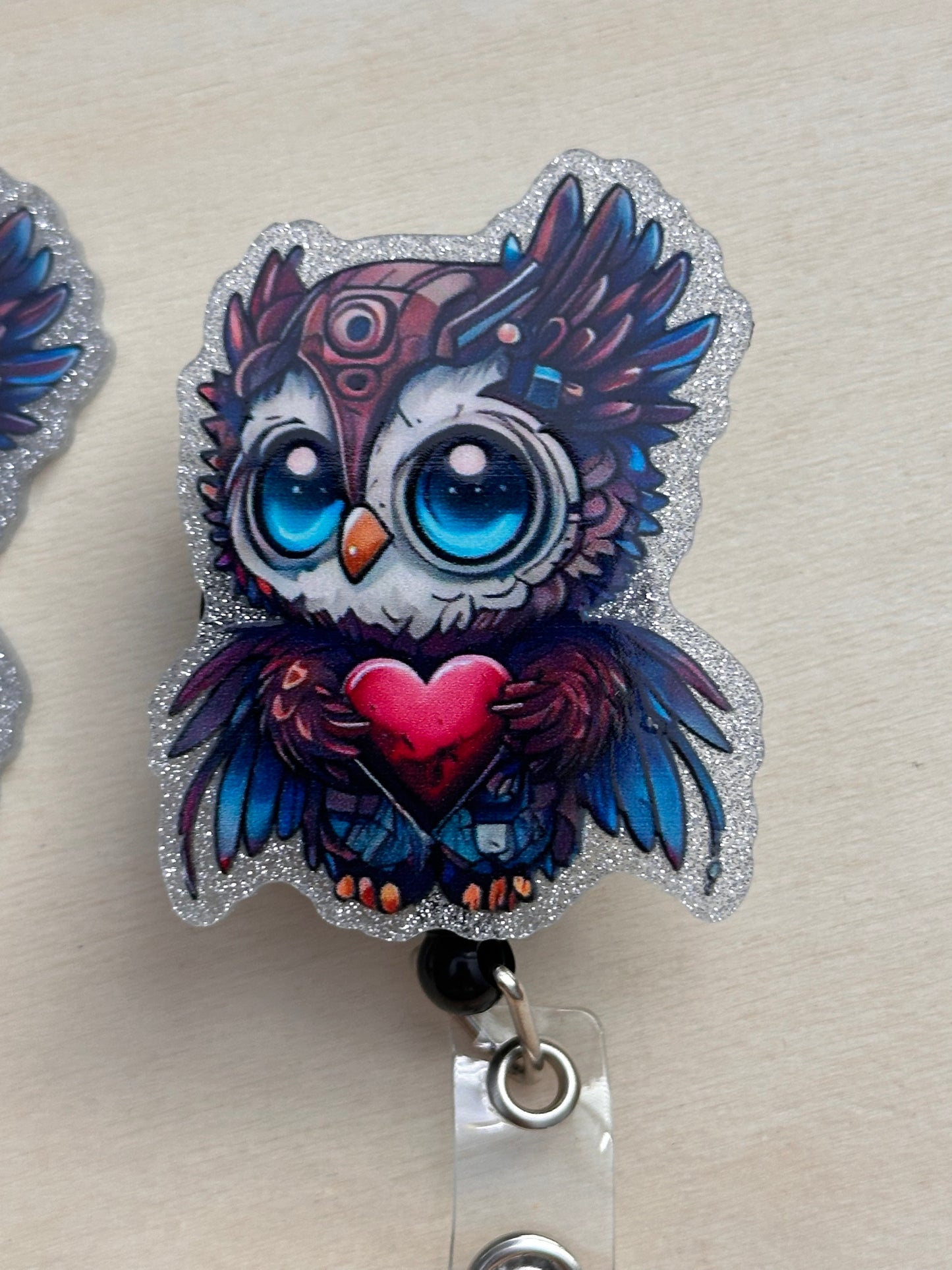 Three (3) cute owl Badge Reel acrylic pieces/ cute print/ badge reel/ owl bird  badge acrylic