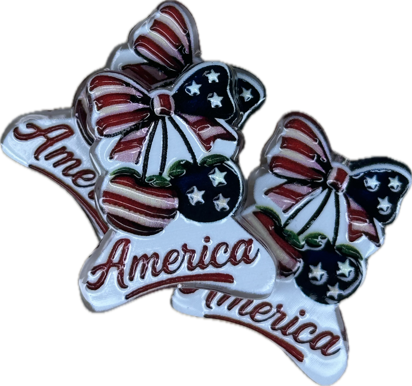 American Flag cherries acrylic focal bead- set of 2/ focal bead/ pen beading / keychain bead/ military/ patriotic