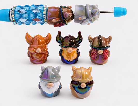 3D horned helmet Viking gnomes acrylic bead/ beadable pen/ fantasy dwarf/ keychain bead/uv coated/set of 2