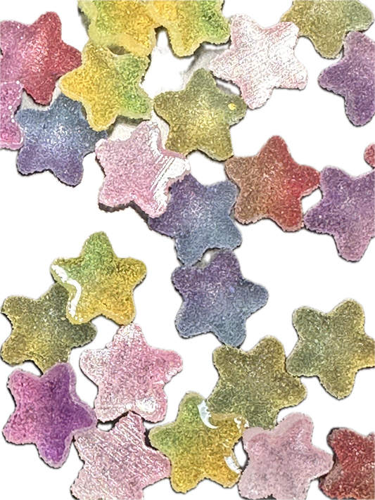 Set of 5 Glue On Resin Sugar Star Charms – Flat Back Embellishments for DIY Crafts