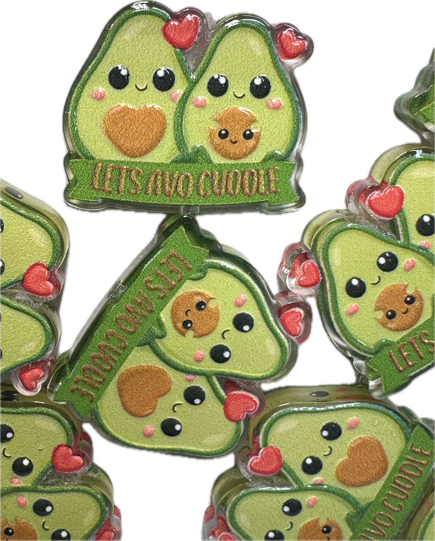 Lets Avocuddle acrylic focal bead- set of 2/ focal bead/ pen beading / keychain bead/ avocados