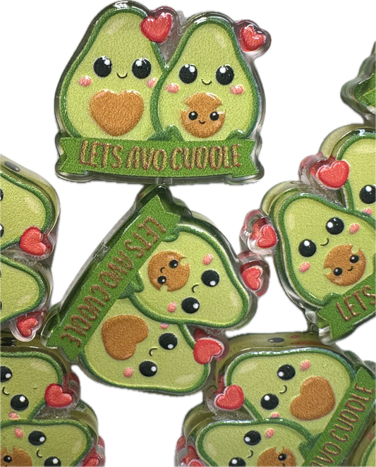 Lets Avocuddle acrylic focal bead- set of 2/ focal bead/ pen beading / keychain bead/ avocados