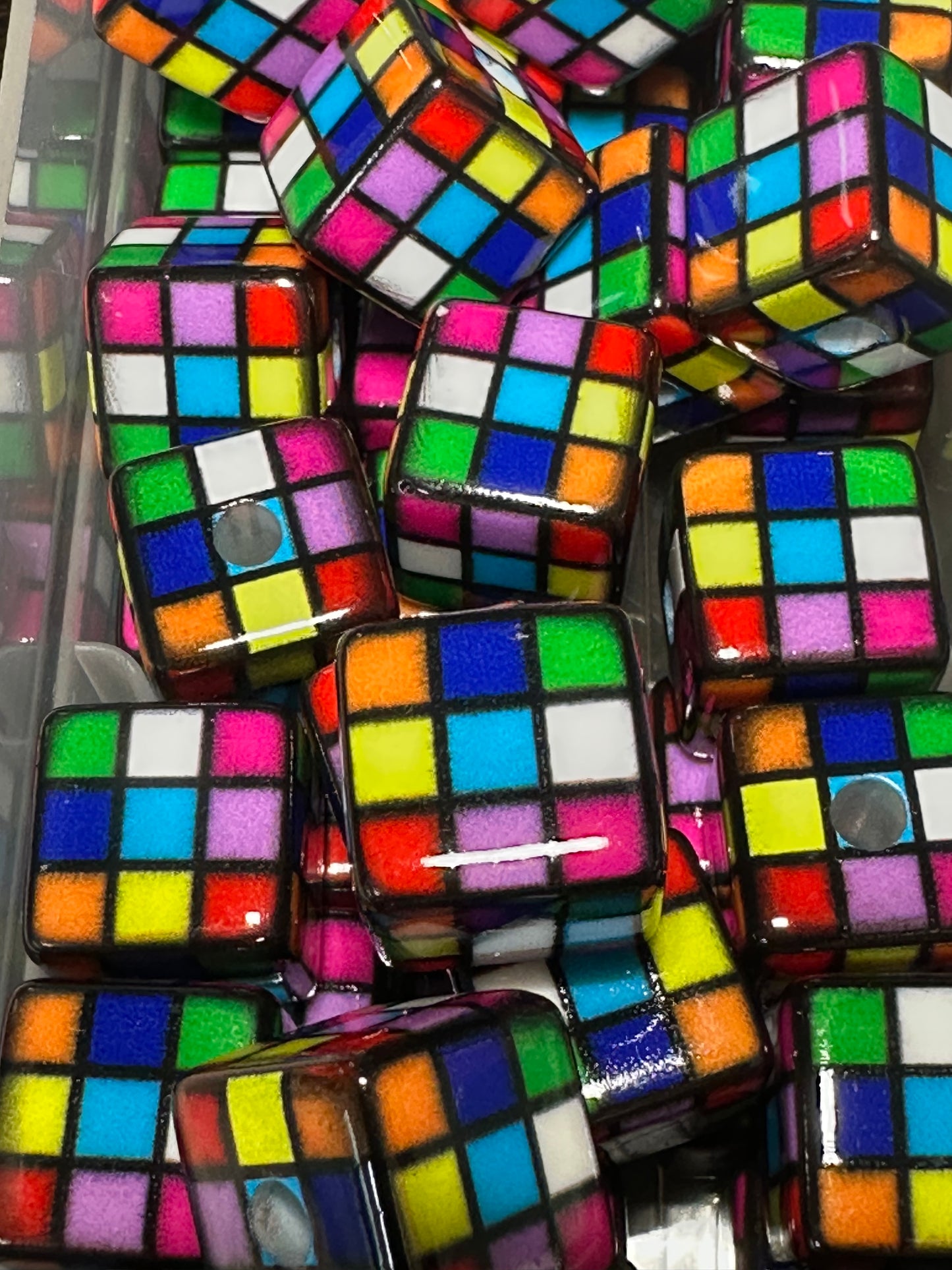 Ten (10) acrylic assorted colors cubed shaped beads/ beadable pen/ keychain bead/square bead